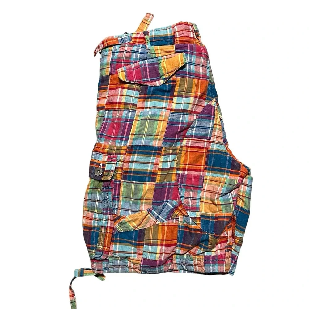 Polo Ralph Lauren Madras Patchwork Cargo Shorts Mens 34 Plaid Y2K 9